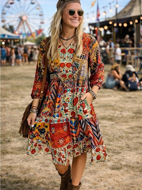 Shana Dresses & Skirts - Shana Silk Boho Tiered Dress w Pockets Cruise Johnny Was Inspired NWT XXL